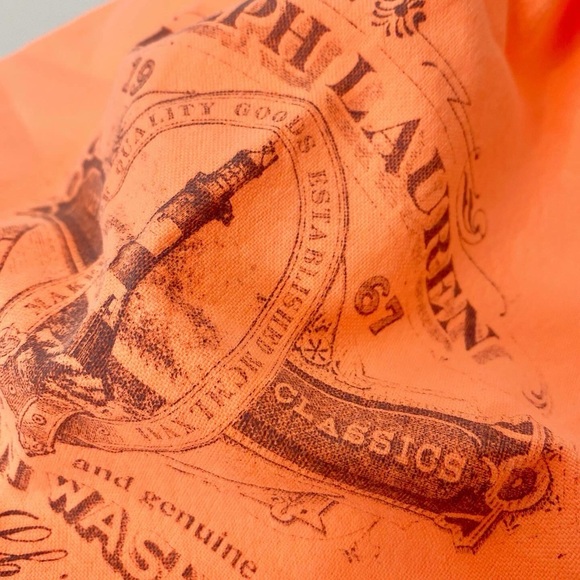 Neon Peach Ralph Lauren Nautical Ocean Wash Cotton Multi-Use Drawstring Bag - Picture 3 of 5